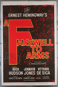 FAREWELL TO ARMS, A (1958) 14056  Movie Poster  Rock Hudson   Jennifer Jones  Vittorio DeSica   Charles Vidor Original U.S. One-Sheet Poster (27x41) Very Good Condition  Theater-Used