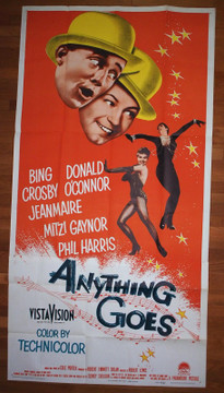 ANYTHING GOES (1956) 15915  Movie Poster  Original U.S. 41x81  Folded  Bing Crosby  Donald O'Connor  Phil Harris  Mitzi Gaynor  Jeanmaire   Robert Lewis   Original U.S. Three-Sheet Poster  (41x81)  Folded  Very Fine Condition