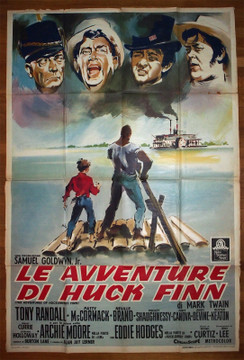 ADVENTURES OF HUCKLEBERRY FINN, THE (1960) 30073  Tony Randall  Eddie Hodges  Archie Moore  Michael Curtiz   Art by Nano Original Italian 79x55 Poster  Folded  Very Good Plus to Fine Condition