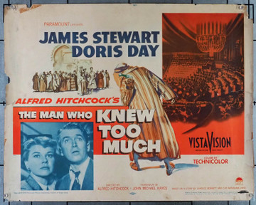 MAN WHO KNEW TOO MUCH, THE (1956) 30108 Movie Poster  (22x28) Style B  James Stewart  Doris Day  Carolyn Jones  Alfred Hitchcock Original U.S. Half-Sheet Poster (22x28) Fair to Good Condition  Never Folded