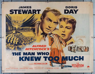 MAN WHO KNEW TOO MUCH, THE (1956) 30107  Movie Poster (22x28)  Doris Day  James Stewart  Alfred Hitchcock Original U.S. Half-Sheet Poster (22x28)  Never Folded  Very Good Condition  Theater-Used  Style A