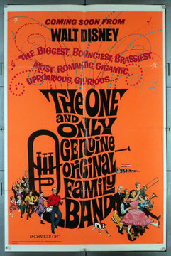 THE ONE AND ONLY ORIGINAL GENUINE FAMILY BAND (1968) 30148 Movie Poster (27x41) Folded Walter Brennan Buddy Ebsen Original Walt Disney Productions Advance One Sheet Poster (27x41). Folded.  Very Good Plus.