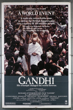 GANDHI (1982) 29190 Movie Poster (27x41) Ben Kingley  Edward Fox Candice Bergen  John Gielgud  Trevor Howard  John Mills  Martin Sheen  Richard Attenborough Original U.S. One Sheet Poster. 27x41. Folded and in very fine condition.