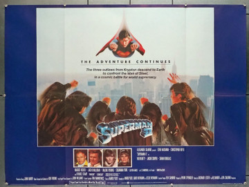 SUPERMAN II (1981) 8805  Movie Poster (30x40) British Quad  Christopher Reeve  Gene Hackman  Margot Kidder  Jackie Cooper  Valerie Perrine  Richard Lester Original U.K. Quad Poster (30x40)  Folded  Very Fine Plus