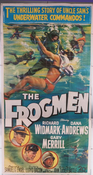 FROGMEN, THE (1951) 30185 Movie Poster  U.S. Three-Sheet Poster  41x81  Richard Widmark  Dana Andrews  Gary Merrill  Jeffrey Hunter  Robert Wagner  Lloyd Bacon Original U.S. Three-Sheet Poster (41x81)  Folded  Fine Plus