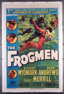 FROGMEN, THE (1951) 30166 Movie Poster  Richard Widmark  Dana Andrews  Jeffrey Hunter  Robert Rockwell  Gary Merrill  Robert Wagner  Lloyd Bacon Original U.S. One-Sheet Poster (27x41)  Linen-Backed  Very Fine Condition