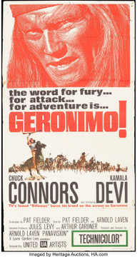 GERONIMO! (1962) 13348  Movie Poster   U.S. Three-Sheet (41x81) Folded  Chuck Connors  Kamala Devi  Adam West  Denver Pyle  Arnold Laven Original U.S. Three-Sheet Poster (41x81) Folded  Average Theater-Used