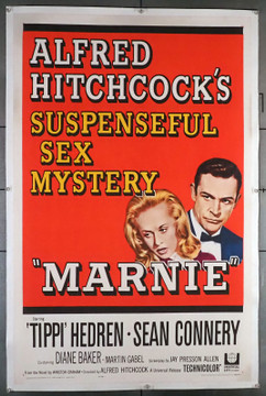 MARNIE (1964) 7480 One-Sheet Movie Poster (27x41) Folded  Sean Connery    Tippi Hedren   Alfred Hitchcock Original Universal Pictures One-Sheet Poster (27x41) Folded   Very Fine Condition