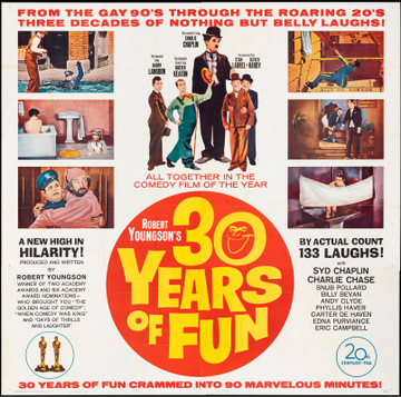 30 YEARS OF FUN (1963) 13431  Movie Poster  U.S. Six-Sheet (81x81)  Silent Comedians  Chaplin Keaton Laurel and Hardy   Original U.S. Six-Sheet Poster (81x81)  Theater-Used  Folded  Average Used Condition