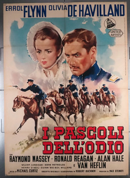 SANTA FE TRAIL (1940) 28121  Movie Poster  Errol Flynn  Olivia de Havilland  Michael Curtiz  Art by Giorgio Olivetti	 Original Italian 39x55 Poster   Re-release of 1962  Art by Olivetti