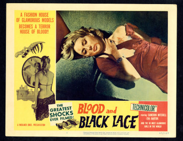 BLOOD AND BLACK LACE (1965) 30461  Movie Poster  Lobby Card #1  Eva Bartok  Mary Arden  Cameron Mitchell Original U.S. Scene Lobby Card (11x14)  Very Fine Condition