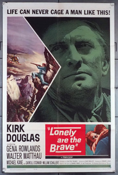 LONELY ARE THE BRAVE (1962) 18721 Movie Poster  (27x41) Kirk Douglas  Gena Rowlands  Walter Matthau  David Miller Universal Pictures Original U.S. One-Sheet Poster (27x41) Folded  Fine Condition  Theater-Used