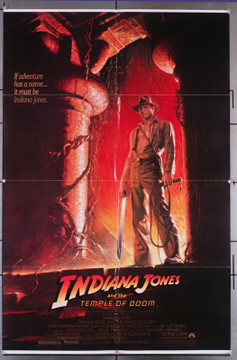 INDIANA JONES AND THE TEMPLE OF DOOM (1984) 3248  Movie Poster (27x41)  Harrison Ford  Kate Capshaw  Dan Aykroyd  Steven Spielberg   Art by Bruce Wolfe Original "White Bordered" One-Sheet  (27x41) Very Good Plus to Fine