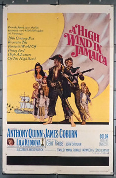 HIGH WIND IN JAMAICA, A (1965) 5440 Movie Poster (27x41) Folded  Anthony Quinn  James Coburn  Lili Kedrova  Gert Frobe  Alexander Mackendrick Original 20th Century-Fox One Sheet Poster (27x41).  Folded.  Theater Used  Good Condiion