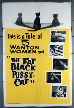 FAT BLACK PUSSY-CAT, THE (1963) 3822 Movie Poster (27x41) Folded  Hector Elizondo  Geoffrey Lewis  Wavy Gravy Harold Lea Original U.S. One-Sheet Poster (27x41)  Folded  Theater Used  Good Condition  Average Used