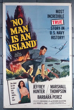 NO MAN IS AN ISLAND (1962) 11404  Movie Poster (27x41)  Jeffrey Hunter  Marshall Thompson Original U.S. One-Sheet Poster (27x41) Folded  Theater-Used  Good Condition