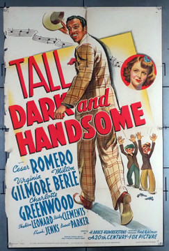 TALL, DARK AND HANDSOME (1941) 2401 Movie Poster  (27x41) Fair Condition  Cesar Romero  Virginia Gilmore  Milton Berle  H. Bruce Humberstone Original U.S. One-Sheet Poster  Folded  Fair Condition Only  Stone Lithograph