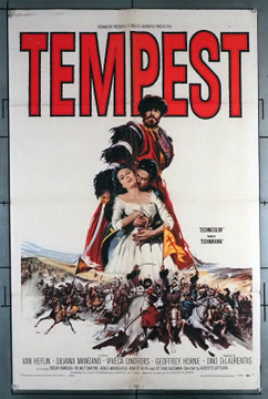 TEMPEST (1958) 2400 Movie Poster (27x41) Folded  Average Used Condition  Van Heflin  Viveca Lindfors  Silvana Mangano  Agnes Moorehead  Oscar Homolka  Alberto Lattuada Original U.S. One-Sheet Poster (27x41) Folded  Average Used Good Condition