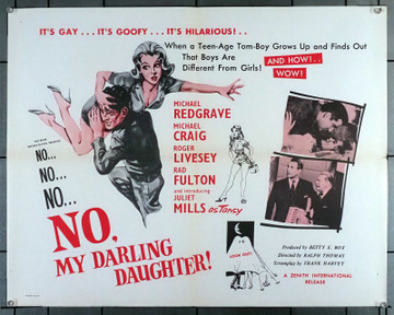 NO, MY DARLING DAUGHTER (1961) 30656  Movie Poster  (22x28) Michael Redgrave  Michael Craig  Roger Livesey  Juliet Mills  Ian Fleming Original U.S. Half-Sheet Poster (22x28) Folded  Very Fine Condition