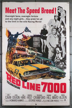 RED LINE 7000 (1965) 11425 Movie Poster (27x41) James Caan  Laura Devon  Edy Williams  George Takei  Howard Hawks    Muscle Cars! Original U.S. Movie Poster (27x41) Folded  Theater Used  Average Used Condition