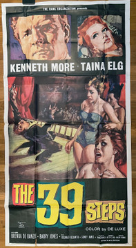 39 STEPS, THE (1959) 10102  Movie Poster (41x81) Kenneth More  Taina Elg  Michael Goodliffe  Ralph Thomas Original U.S. Three-Sheet Poster (41x81) Folded  Good Condition