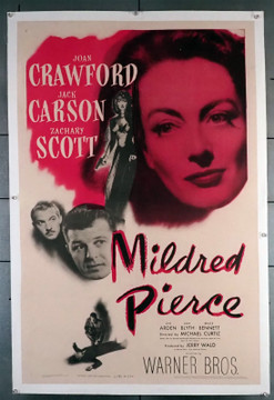 MILDRED PIERCE (1945) 22514  Original Movie Poster (27x41)  Joan Crawford   Ann Blyth   Zachary Scott   Eve Arden Original Warner Brothers One-Sheet Poster (27x41).  Linen-Backed.  Fine Condition.