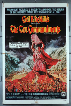 TEN COMMANDMENTS, THE (1956) 30810 Movie Poster (27x41) Re-release of 1972  Charlton Heston as Moses  Cecil B. DeMille Original U.S. One-Sheet (27x41)  1972 Re-release Poster  Very Good Condition