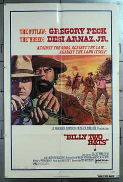 BILLY TWO HATS (1974) 30844 Movie Poster  Gregory Peck  Desi Arnaz, Jr.  Jack Warden  David Huddleston  Dawn Little Sky  Henry Medicine Hat  Ted Kotcheff Original U.S. One-Sheet Poster (27x41) Folded  Theater Used  Fine Condition