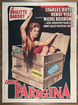 LA PARISIENNE (1957) 30929  Movie Poster  Italian 39x55  Brigitte Bardot  Charles Boyer  Nadia Gray Henri Vidal  Michel Boisrand  Art by Giorgio Olivetti Original Italian 39x55 Poster  Linen-Backed  Fine Condition