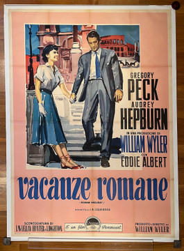 ROMAN HOLIDAY (1953) 30932 Movie Poster (79x55) Italian  Linen-Backed  Gregory Peck  Audrey Hepburn  William Wyler  Art by Ercole Brini Original Italian Four Foglio Poster  (79x55)  Linen Backed  Very Good Plus to Fine