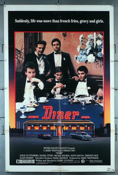 DINER (1982) 30774  Barry Levinson   Mickey Rourke   Kevin Bacon   Steve Guttenberg   Daniel Stern Original MGM/UA 1982 Release One-Sheet Poster (27x41).  Folded.  Very Fine.