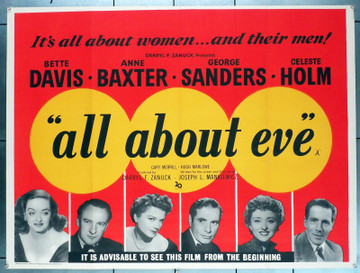 ALL ABOUT EVE (1950) 22519 Movie Poster (30x40) Original British  Bette Davis  Anne Baxter  Gary Merrill  Celeste Holm  Hugh Marlowe  Thelma Ritter  Film directed by Joseph L. Mankiewicz