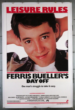 FERRIS BUELLER'S DAY OFF (1986) 29723  Movie Poster (27x41)  Folded  Theater-Used  Fair to Good Condition  Matthew Broderick   Film directed by John Hughes Original U.S. One-Sheet Poster (27x41) Folded  Linen-Backed  Fine Plus