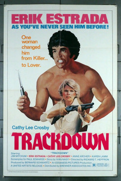 TRACKDOWN (1976) 31179 Movie Poster  Erik Estrada  Cathy Lee Crosby  Ray Sharkey  James Mitchum  Richard T. Heffron Original U.S. One-Sheet Poster (27x41) Folded  Very Fine