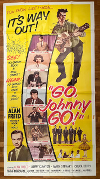 GO, JOHNNY, GO! (1959) 5708 Movie Poster  Allan Freed Chuck Berry  Jimmy Clanton  Ritchie Valens  Jackie Wilson  Paul Landres Original U.S. Three-Sheet Poster (41x81) Unbacked  Fine Condition  Folded