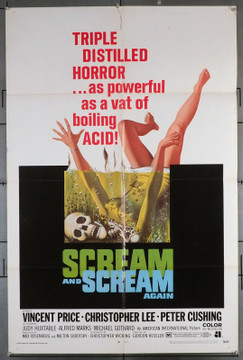 SCREAM AND SCREAM AGAIN (1970) 9435  Movie Poster  Vincent Price  Christopher Lee  Peter Cushing  Gordon Hessler Original U.S. One-Sheet Poster (27x41)  Folded  Good Condition