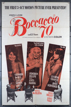 BOCCACCIO '70 (1962) 10959  Movie Poster  Federico Fellini  Vittorio De Sica  Luchino Visconti  Carlo Ponti Original Embassy Pictures One Sheet Poster (27x41). Folded. Very Fine Plus Condition.