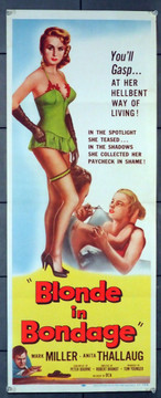 BLONDE IN BONDAGE (1957) 6695  Sexploitation Movie Poster Original DCA Insert Poster (14x36). Folded.  Fine Plus condition.