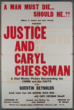 JUSTICE AND CARYL CHESSMAN (1960) 4143 Sterling Documentary One Sheet Poster (27x41).  Folded.   Very Fine Condition.  RARE