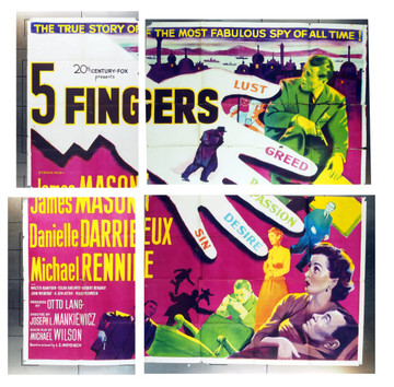 5 FINGERS (1952) 16083 20th Century Fox Original Six Sheet   81x81  Folded.   Good Condition