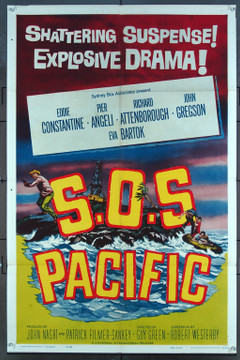 S.O.S. PACIFIC (1960) 11219 Movie Poster (27x41) Richard Attenborough  Eddie Constantine  Pier Angeli  Guy Green Universal Pictures One-Sheet Poster (27x41) Folded  Very Good to Fine Condition