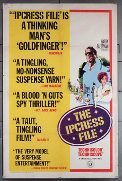 IPCRESS FILE, THE (1965) 4264  Movie Poster   Michael Caine  Nigel Green  Guy Doleman  Gordon Jackson  Sidney J. Furie Original Universal Pictures One Sheet Poster (27x41).  Folded.  Average Used Condition