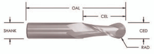 3/16 X 3/4 Two Flute Upcut Ball Nose