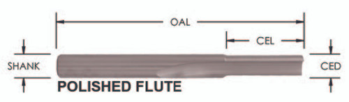 3/16 X 1 O Flute Straight Bit Polished 1 Flute