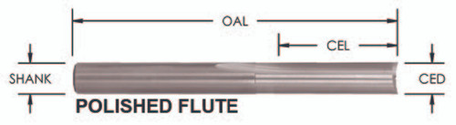3/16 X 3/8 O Flute Straight Bit 2 Flute Polished