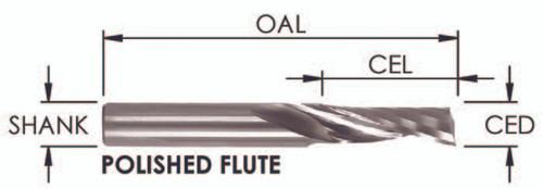 3/16 x 5/8 O Flute Upcut 1 Flute Polished for Hard Plastic