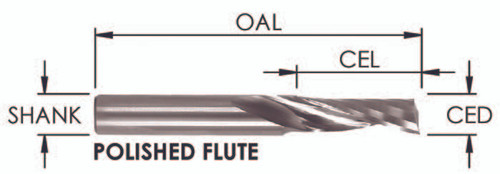 1/4 x 1 O Flute Upcut 1 Flute Polished for Soft Plastics