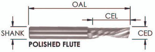 3/8 x 1-1/8 O Flute Downcut 1 Flute Polished for Soft Plastics