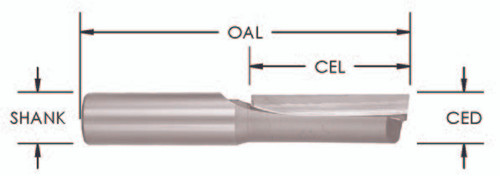 1/2˝ x 2˝ 1 Flute Straight  Carbide Tipped Router Bit