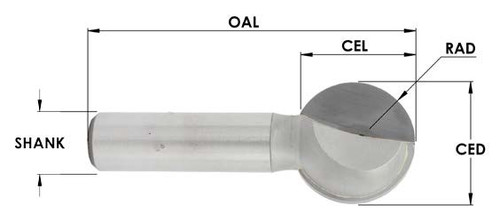 3/4˝ x 3/4˝ Ball End Carbide Tipped Router Bits 3/8 Radius